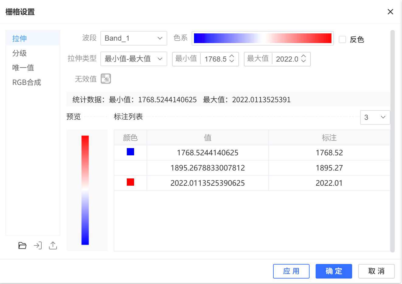 最小值 - 最大值拉伸参数设置